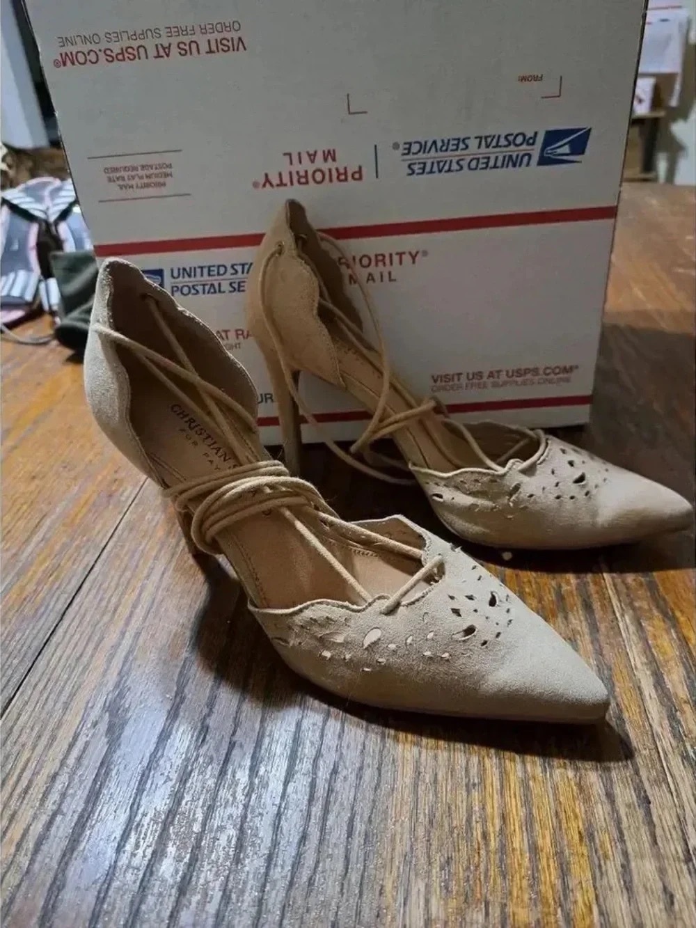 Christian Siriano Beige Pointed-Toe Lace-Up Pumps - Beige